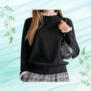 DAZY Contrast Trim Frilled Neck Sweater